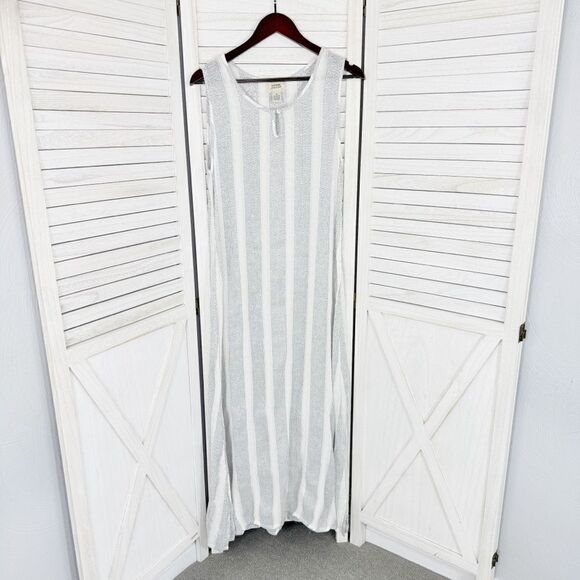 Natural Impressions Striped Muslin Swim Cover Maxi Dress White Medium - Picture 8 of 11